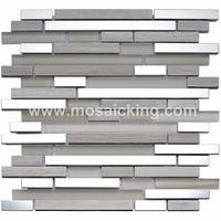 Stainless Steel Glass Mosaic Tile With Metal MS3